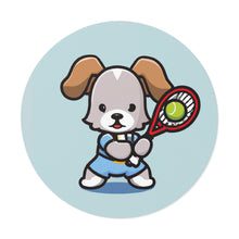 Load image into Gallery viewer, Tennis Dog Round Stickers (Blue)