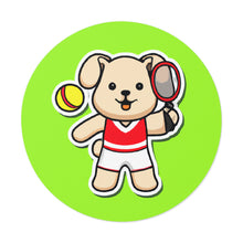 Load image into Gallery viewer, Tennis Dog Round Stickers (Green)