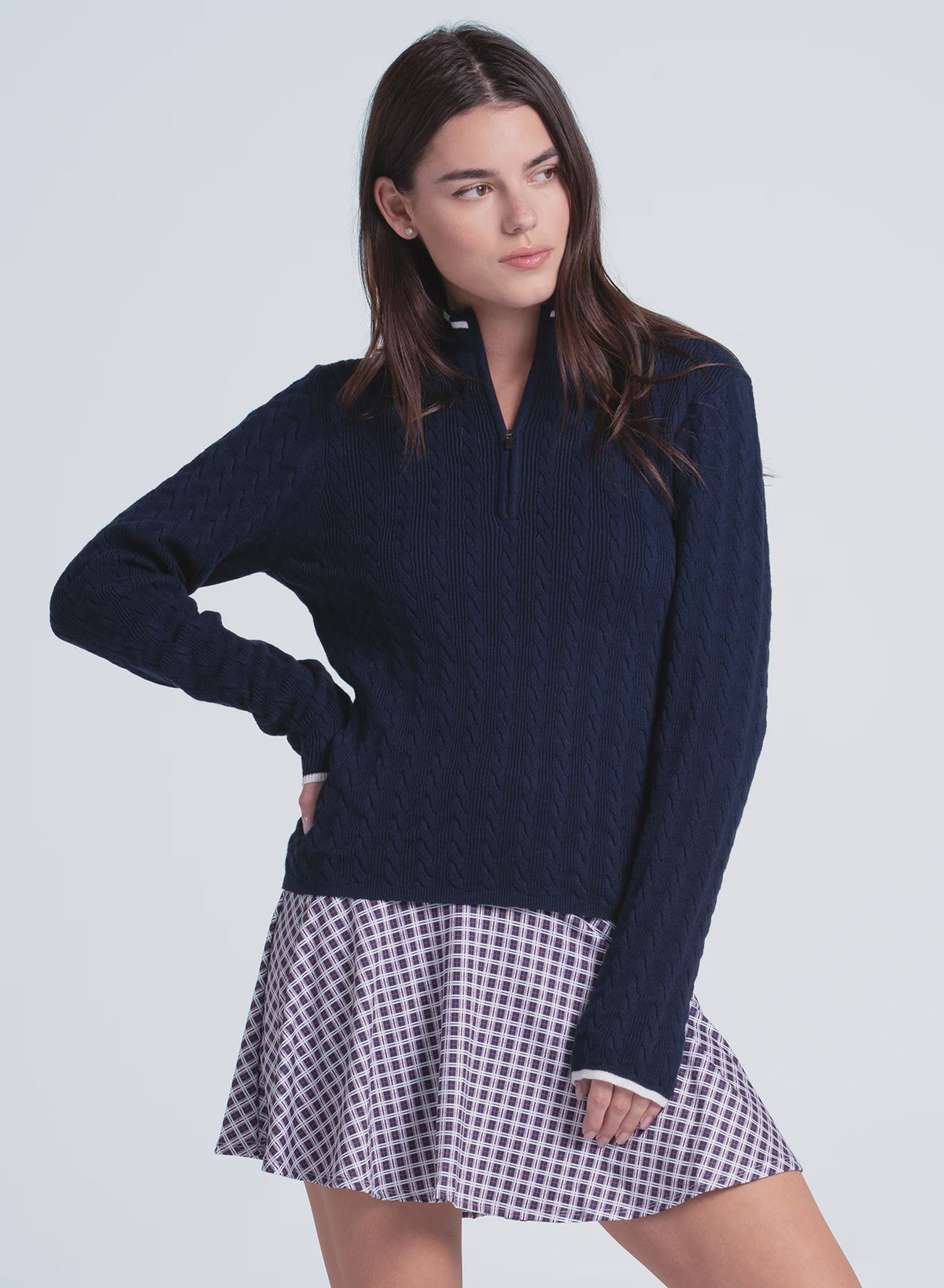 Lucky In Love Women's Mini Cable 1/4 Zip Sweater GT307-401 MDN
