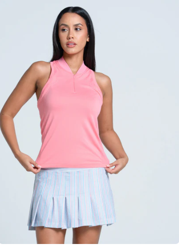 Women Lucky In Love Seamless Textured Sleeveless Polo- GT260-671 PINK