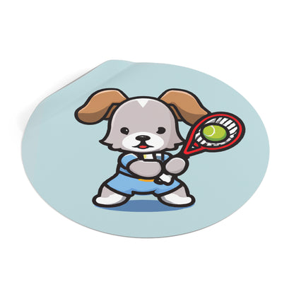 Tennis Dog Round Stickers (Blue)