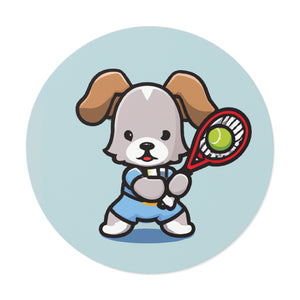 Tennis Dog Round Stickers (Blue)