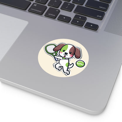 Tennis Dog Round Stickers (Beige)