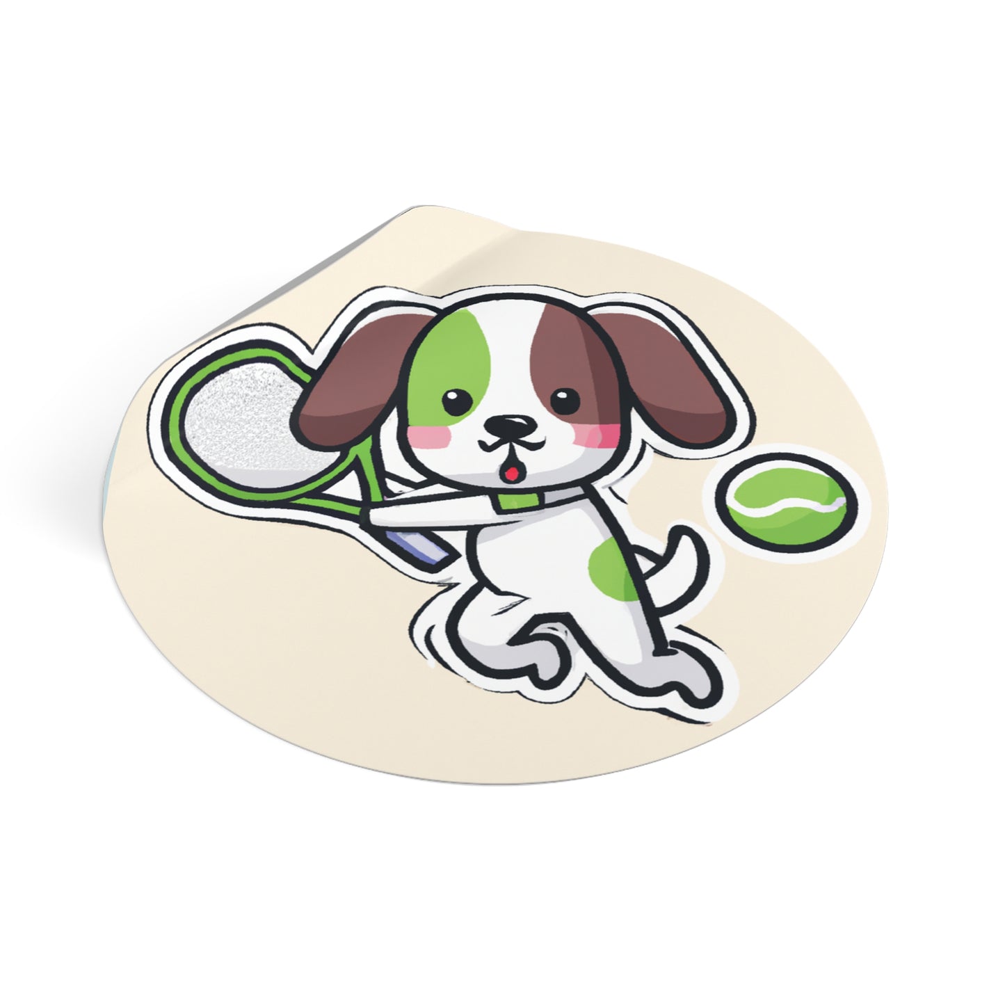 Tennis Dog Round Stickers (Beige)