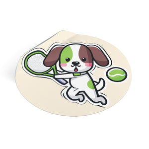 Tennis Dog Round Stickers (Beige)