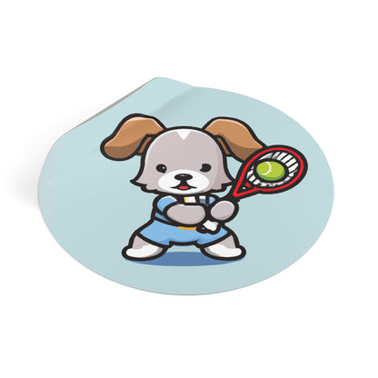 Tennis Dog Round Stickers (Blue)