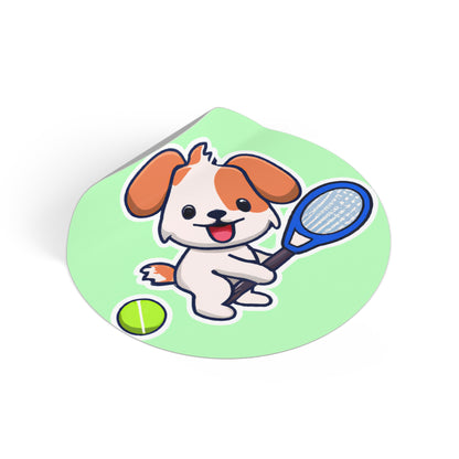 Tennis Dog Round Stickers (Mint)