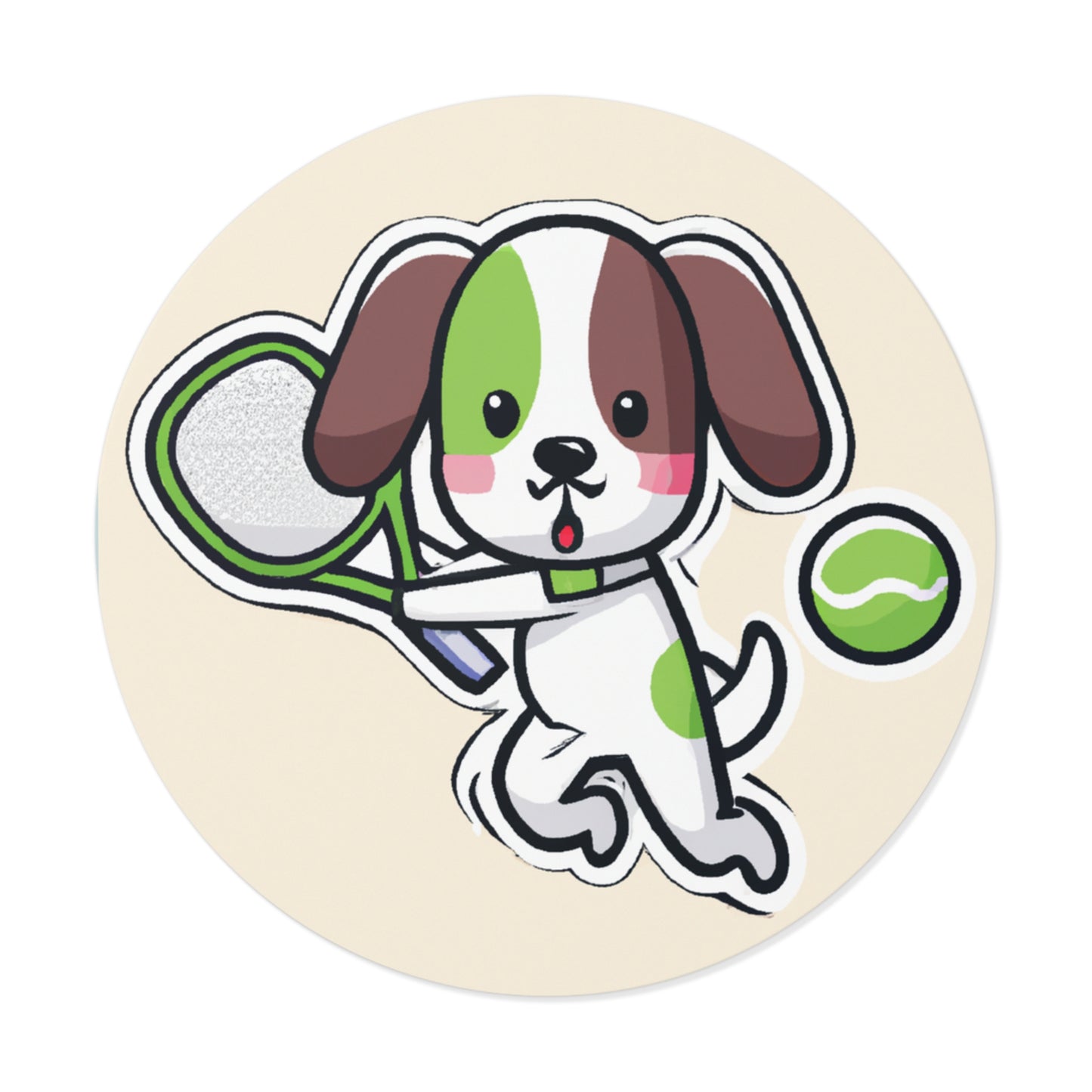 Tennis Dog Round Stickers (Beige)