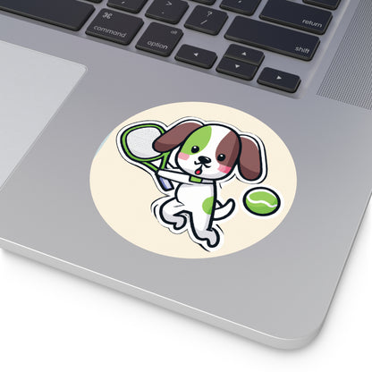 Tennis Dog Round Stickers (Beige)
