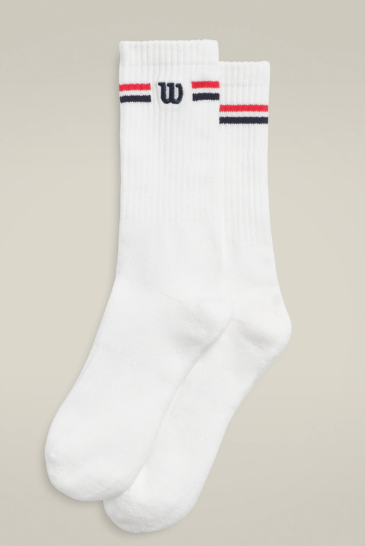 Wilson Crew Stripe Logo Sock Bright White/Infrared Crew