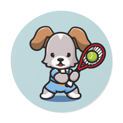 Tennis Dog Round Stickers (Blue)