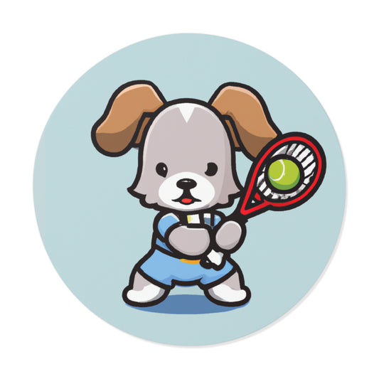 Tennis Dog Round Stickers (Blue)