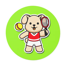 Load image into Gallery viewer, Tennis Dog Round Stickers (Green)
