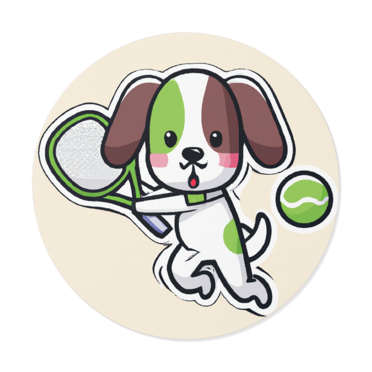 Tennis Dog Round Stickers (Beige)