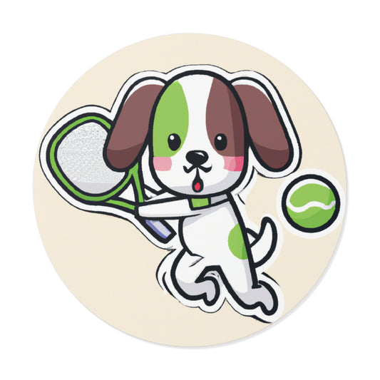 Tennis Dog Round Stickers (Beige)