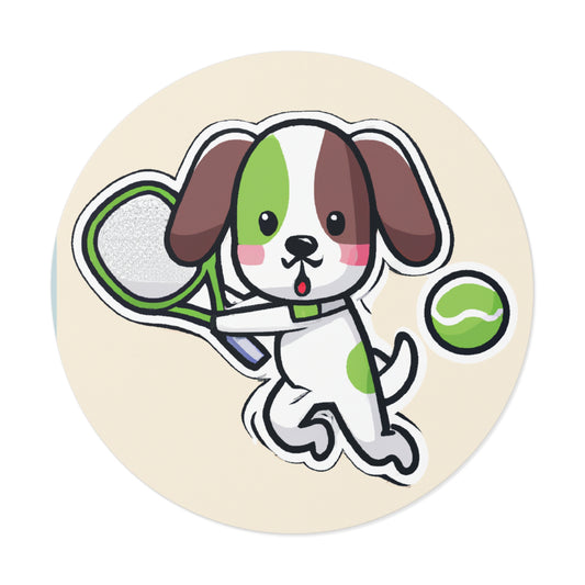 Tennis Dog Round Stickers (Beige)
