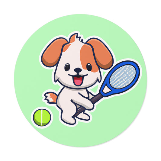 Tennis Dog Round Stickers (Mint)