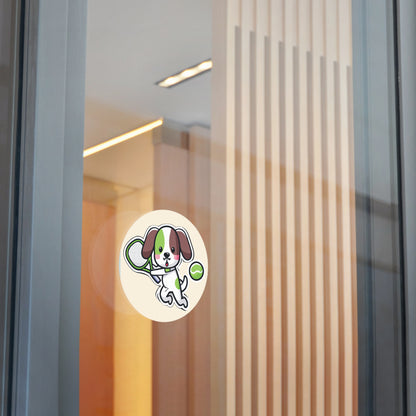 Tennis Dog Round Stickers (Beige)