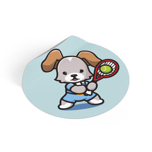 Tennis Dog Round Stickers (Blue)