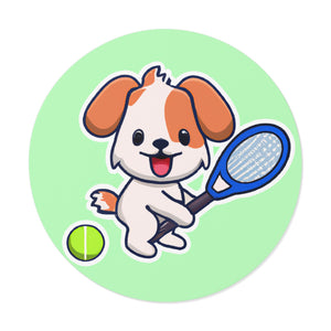 Tennis Dog Round Stickers (Mint)