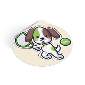 Tennis Dog Round Stickers (Beige)