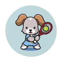 Load image into Gallery viewer, Tennis Dog Round Stickers (Blue)
