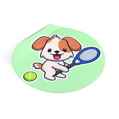Tennis Dog Round Stickers (Mint)