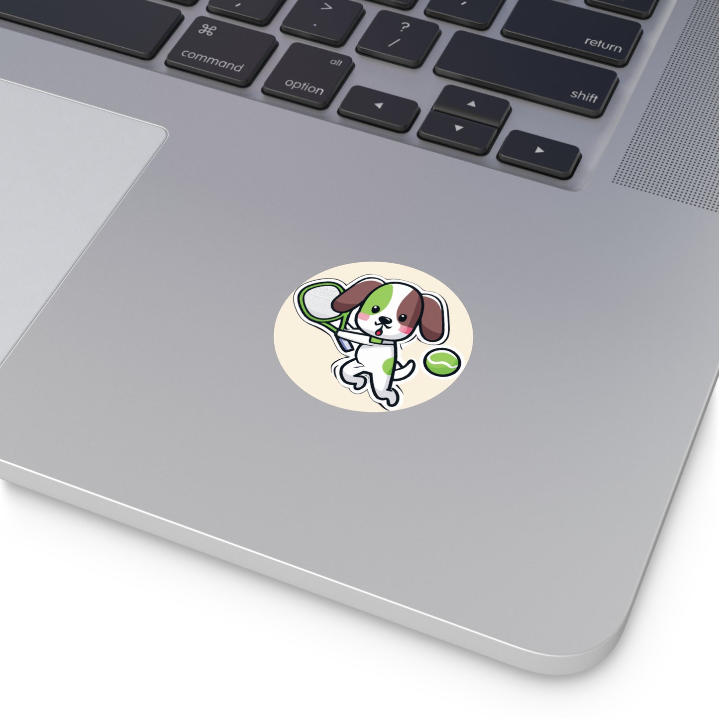 Tennis Dog Round Stickers (Beige)