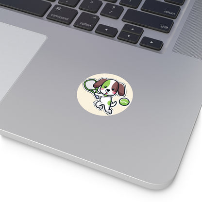 Tennis Dog Round Stickers (Beige)