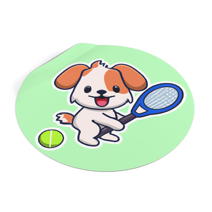 Tennis Dog Round Stickers (Mint)