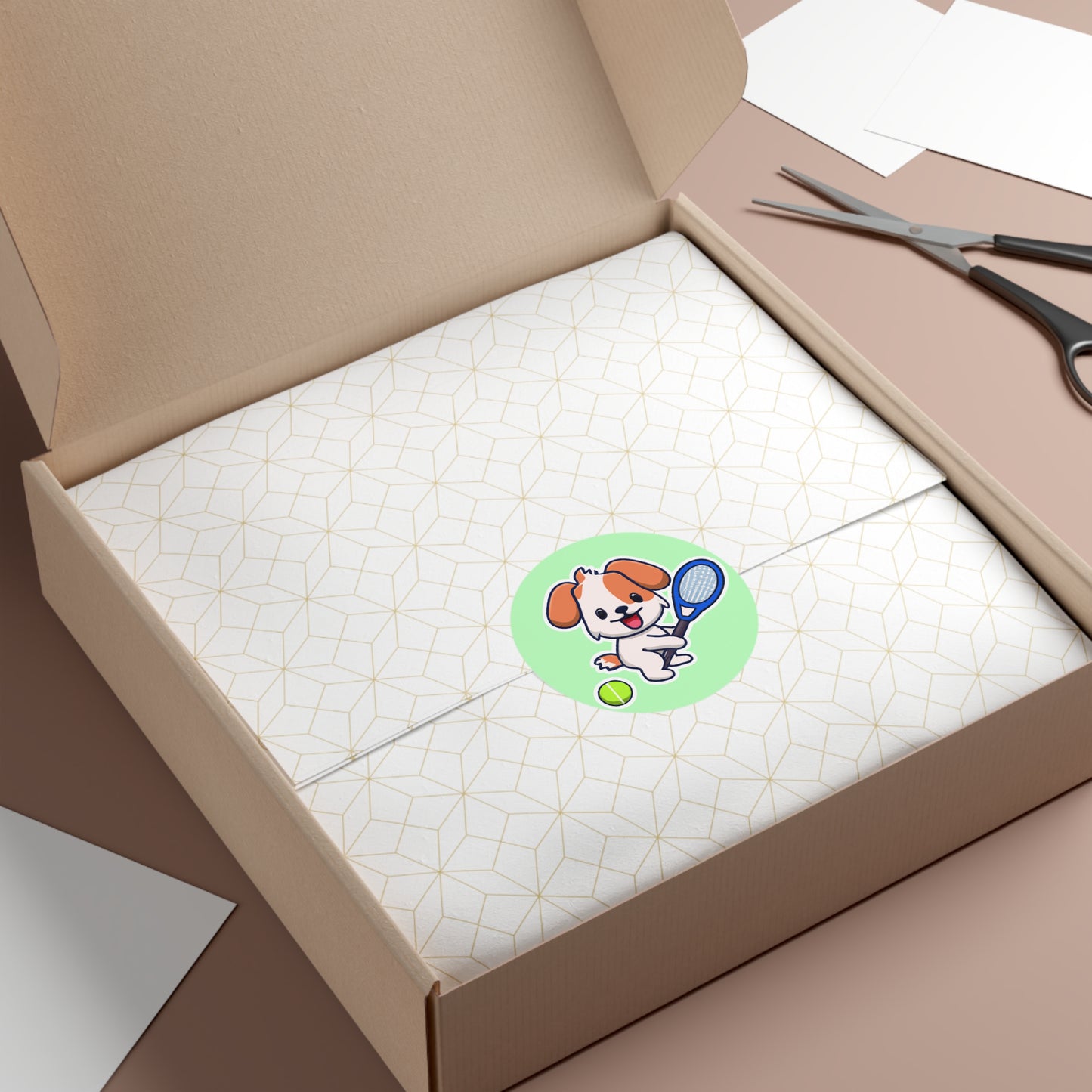 Tennis Dog Round Stickers (Mint)