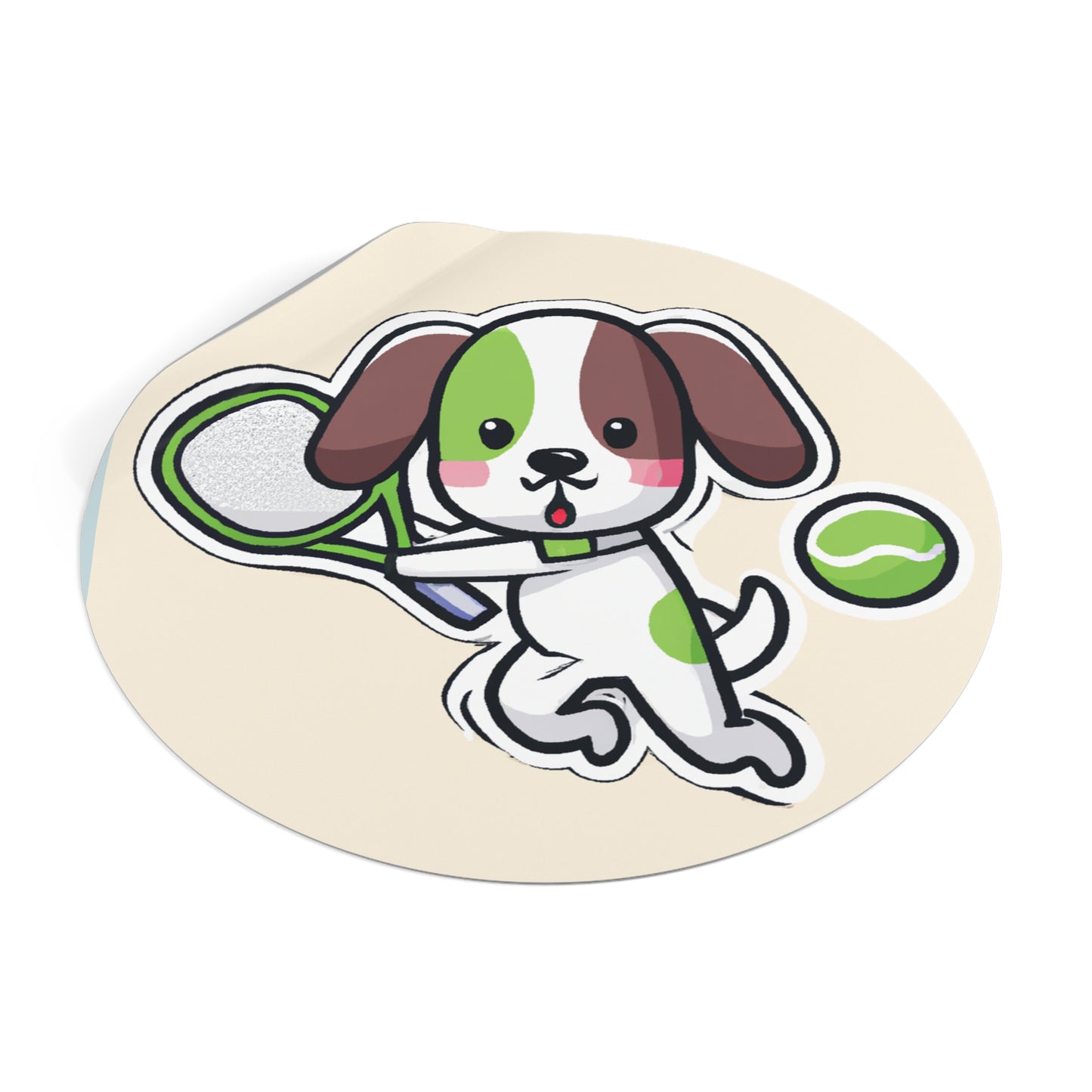 Tennis Dog Round Stickers (Beige)