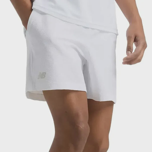 New Balance Men's Tournament Seersucker Tennis Short- White MS51402P