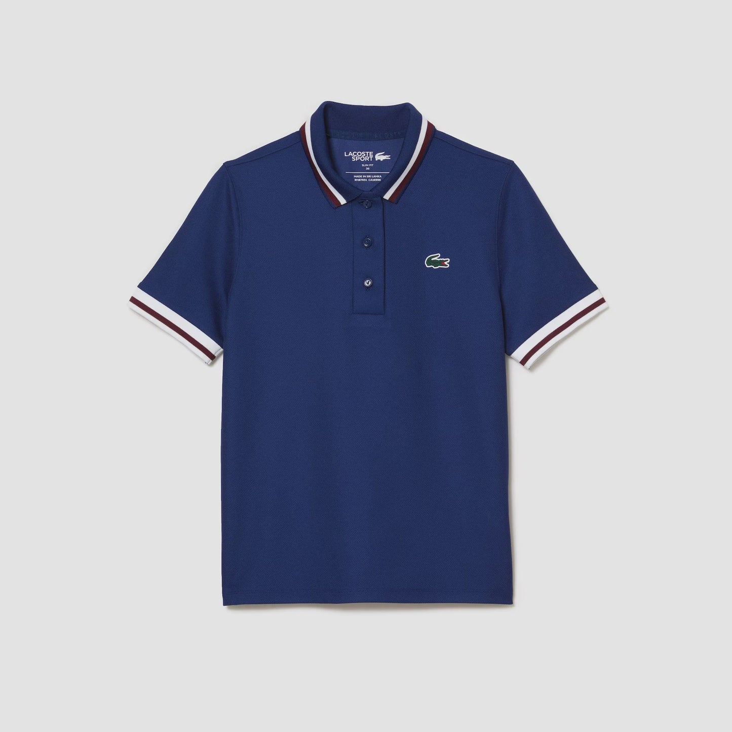 Women's Lacoste Piqué Tennis Polo with Contrast Striped Collar-Navy Blue