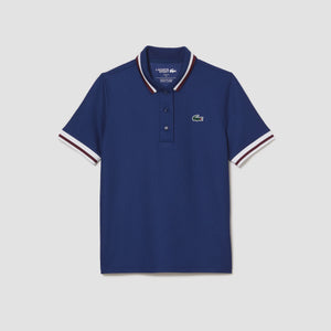 Women's LaCoste Piqué Tennis Polo with Contrast Striped Collar-Navy Blue