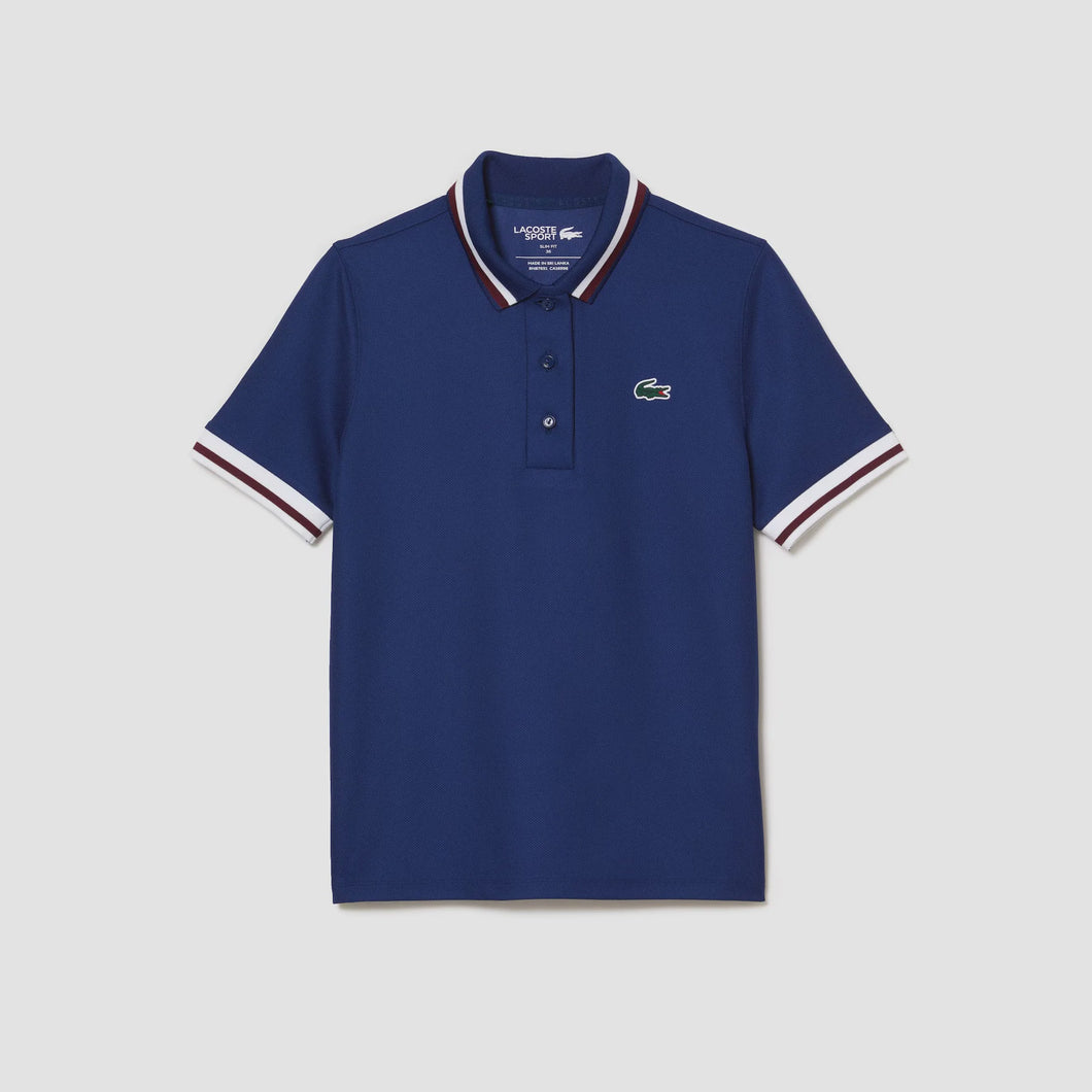 Women's LaCoste Piqué Tennis Polo with Contrast Striped Collar-Navy Blue