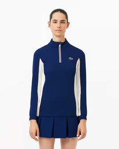 Women's Slim Fit Contrast Sleeve Tennis Sweatshirt-Navy Blue/White