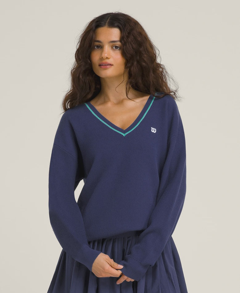 W Riviera V- Neck Sweater -Midnight