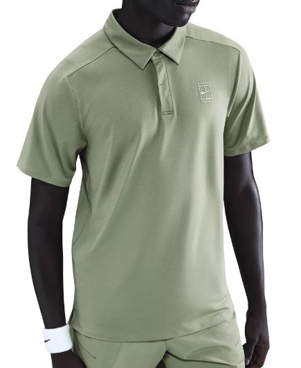 Nike Men's Court Dri-FIT Advantage Tennis Polo Oil Green and White