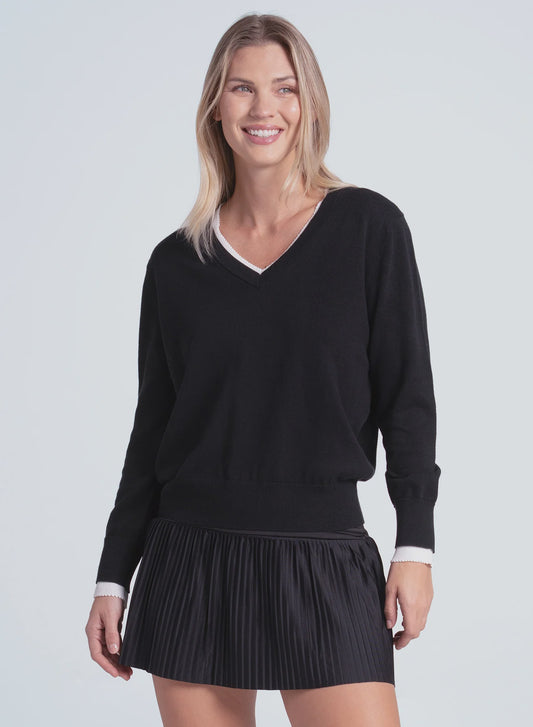 Lucky In Love Women's Double V Neck Sweater CX196-44J001 Black