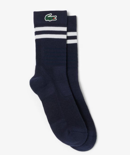 Lacoste Men's Lightweight Cotton Athletic Socks- RA1095 51 525 43/46- Navy 166/White 001