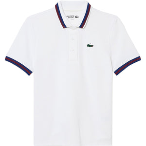 Women's Lacoste Piqué Tennis Polo with Contrast Striped Collar-White