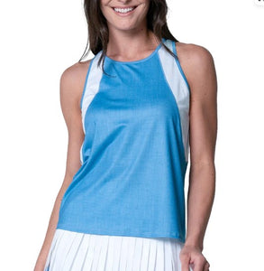 Lucky In Love Women`s Linen Play Tennis Tank Periwinkle- CX116-99C432