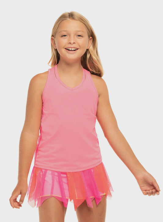 Lucky In Love Girl's V-Neck Cutout Tennis Tank Pink