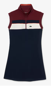 Women's LaCoste Tennis Dress with Removable Piqué Shorts-Navy Blue/Bordeaux