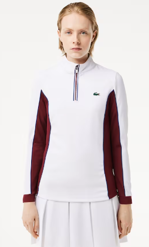 Women's Lacoste Slim Fit Contrast Sleeve Tennis Sweatshirt -White/Bordeaux